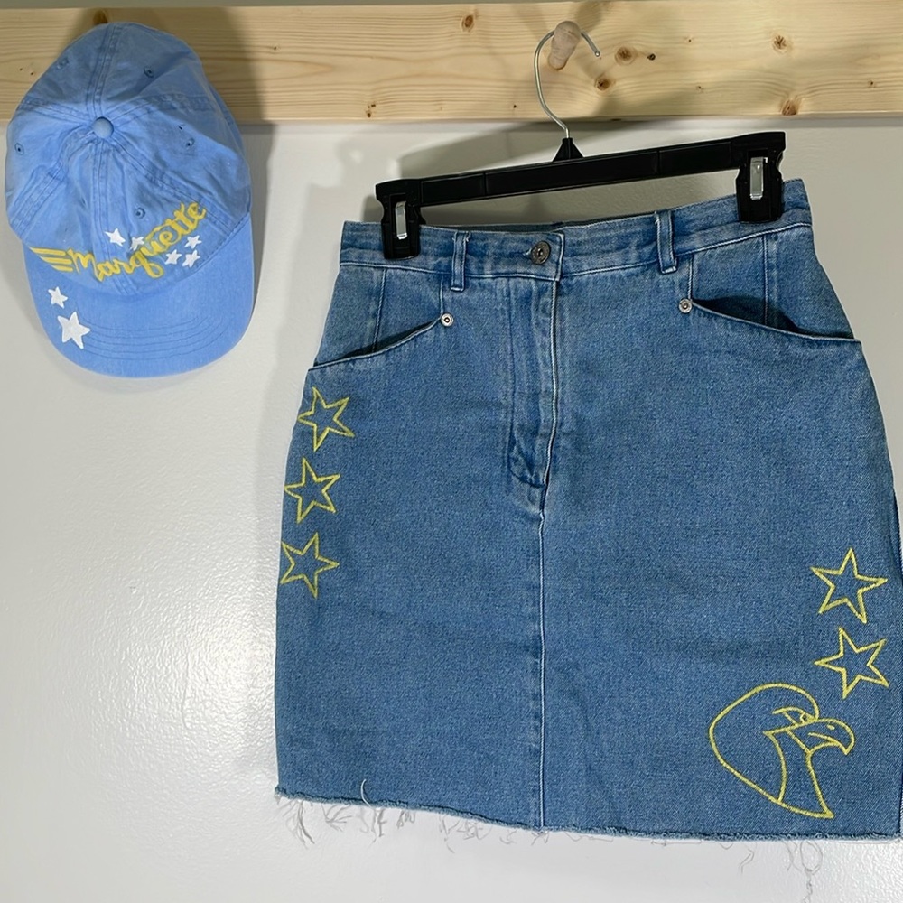 Hand Painted Marquette University Denim Skirt and baseball cap